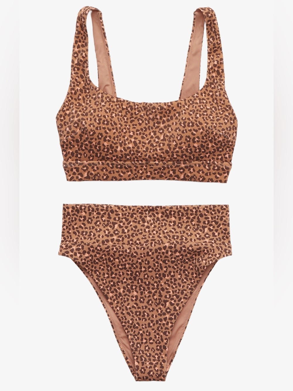 Aerie Ribbed Wide Strap Scoop & High Cut Cheeky Bikini Set- Leopard | M - NWT